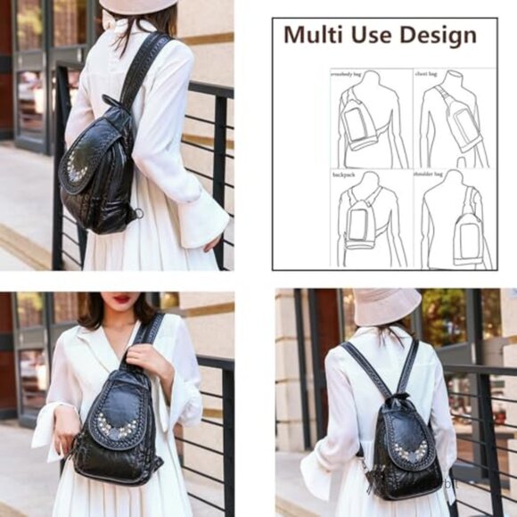 Mini Backpack Purse, Waterproof PU Leather, 7 Pockets, Adjustable Strap main image 5